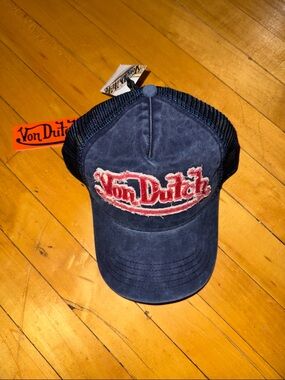 Von Dutch Blue Trucker Hat with Red Patch Logo